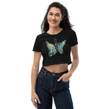 Load image into Gallery viewer, Sky Blue Butterfly Silks Organic Crop Top