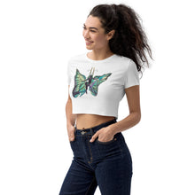 Load image into Gallery viewer, Sky Blue Butterfly Silks Organic Crop Top
