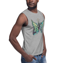 Load image into Gallery viewer, Sky Blue Butterfly Silks Men's Muscle Shirt