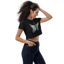 Load image into Gallery viewer, Sky Blue Butterfly Silks Organic Crop Top
