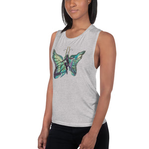 Sky Blue Butterfly Silks Women's Muscle Tank