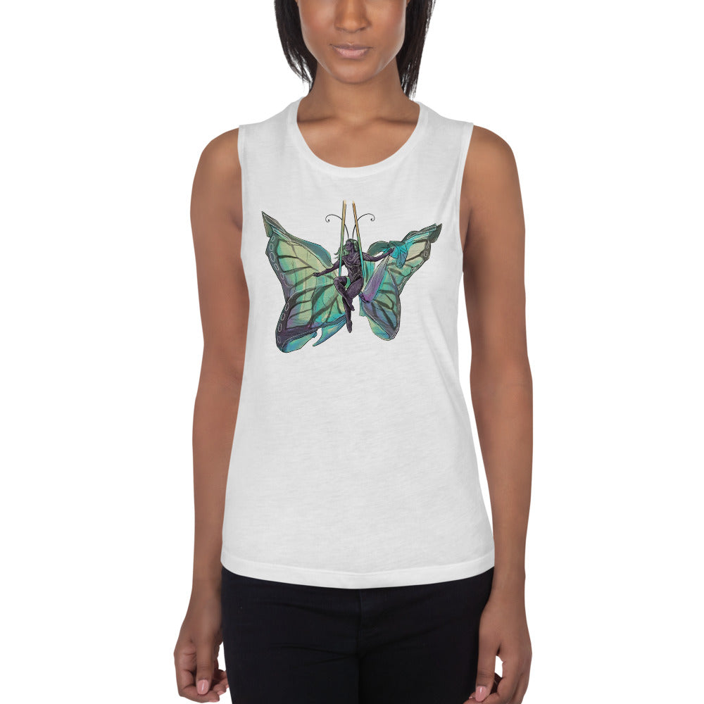 Sky Blue Butterfly Silks Women's Muscle Tank